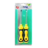 Screwdriver Set featuring two yellow-handled screwdrivers in packaging for easy storage.